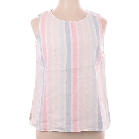 Pastel Striped Ellen Tracy Linen Scoop-Neck Sleeveless Top (NWT) - Picture 3 of 3